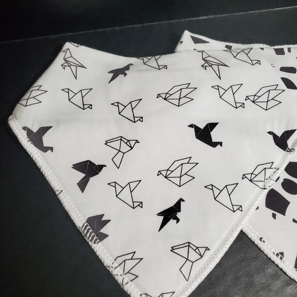 Flannel 4 Piece Baby Bandana Teething Drool Bibs White Black Outdoor Theme